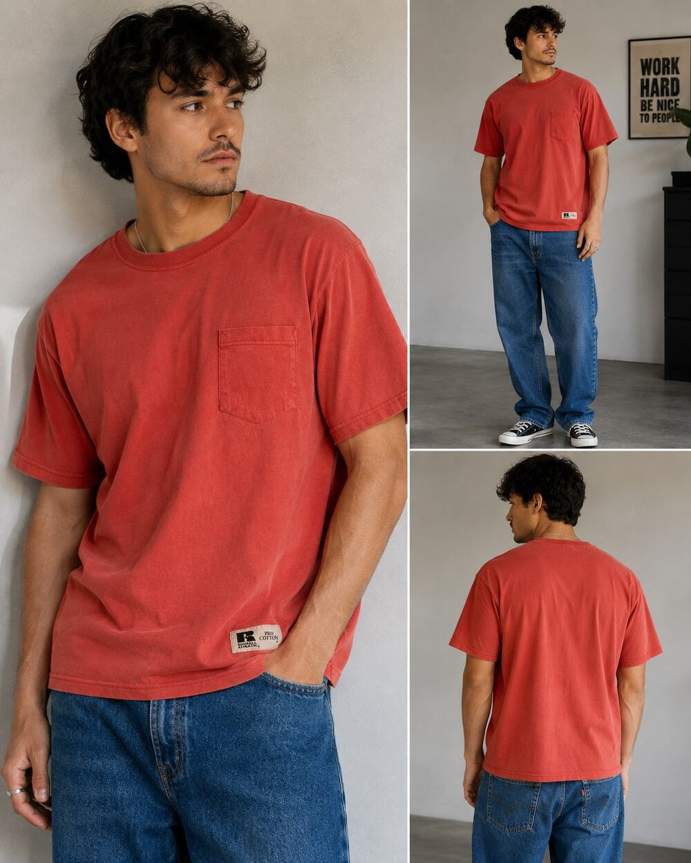 Vintage Russell Athletic Pro Cotton Pocket T Shirt XL Red Heavyweight USA Core